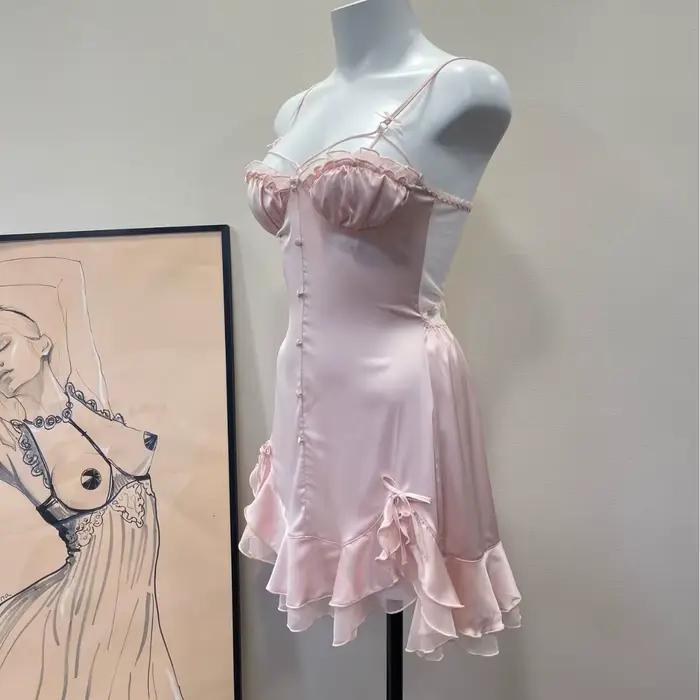 Français Lolita fille vêtements de nuit glace soie Sexy chemise