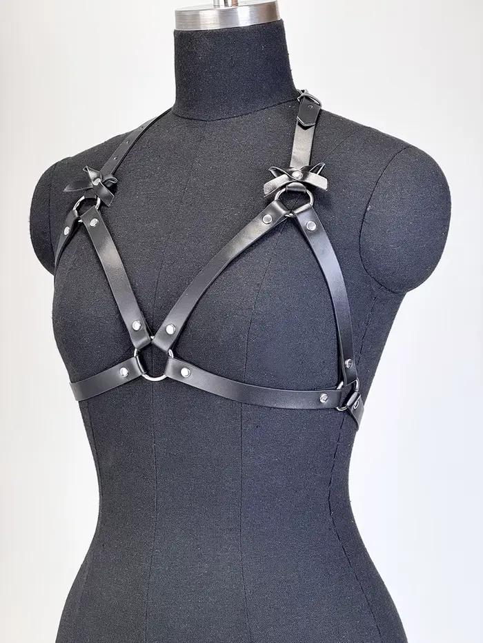 Harnais de corps en cuir PU pour femme, ceinture de poitrine, corset, lingerie en cuir, vêtements gothiques, accessoires pour femme