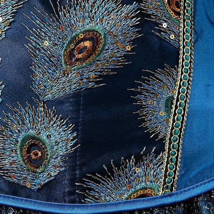 Femmes Sexy noir Corset paon plume broderie Vintage bleu Bustier gothique Shaperwear Burlesque surbuste à lacets Corsets