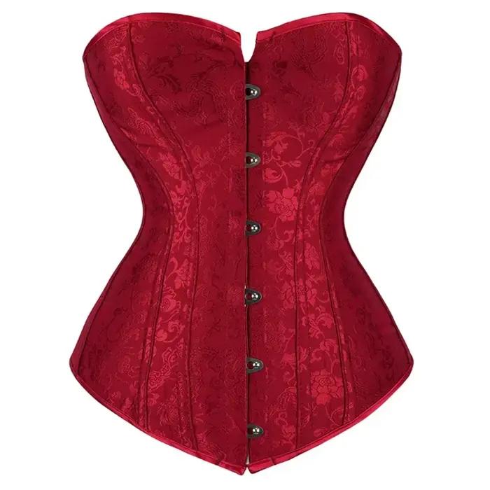 Jacquard Top Corset Bourgogne À Lacets Korset Sexy Basques Shaper Bustier Vintage Renaissance Bustiers Femmes Grande Taille Lingerie
