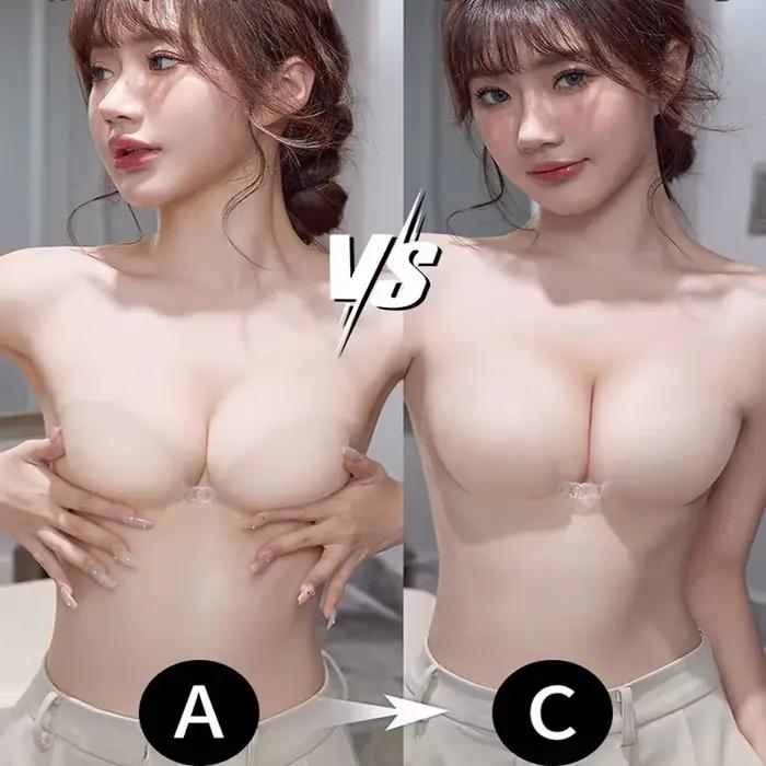 Soutien-gorge push up invisible en silicone transparent bouton avant pour agrandissement de poitrine sans bretelles dos aux adhésif occaions spéciales femmes elegance glamour