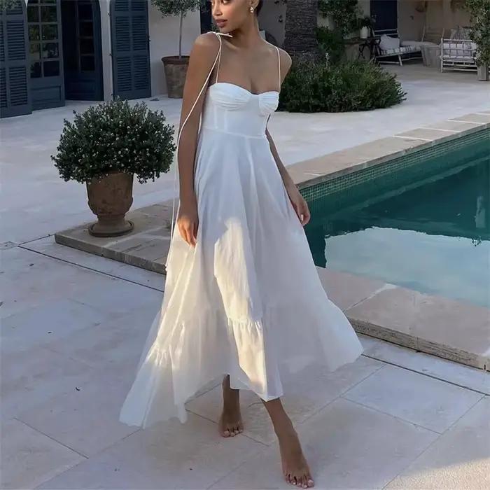 MUJER blanc Corset robe femme à volants Slip longues robes pour femmes 2025 sans manches dos nu