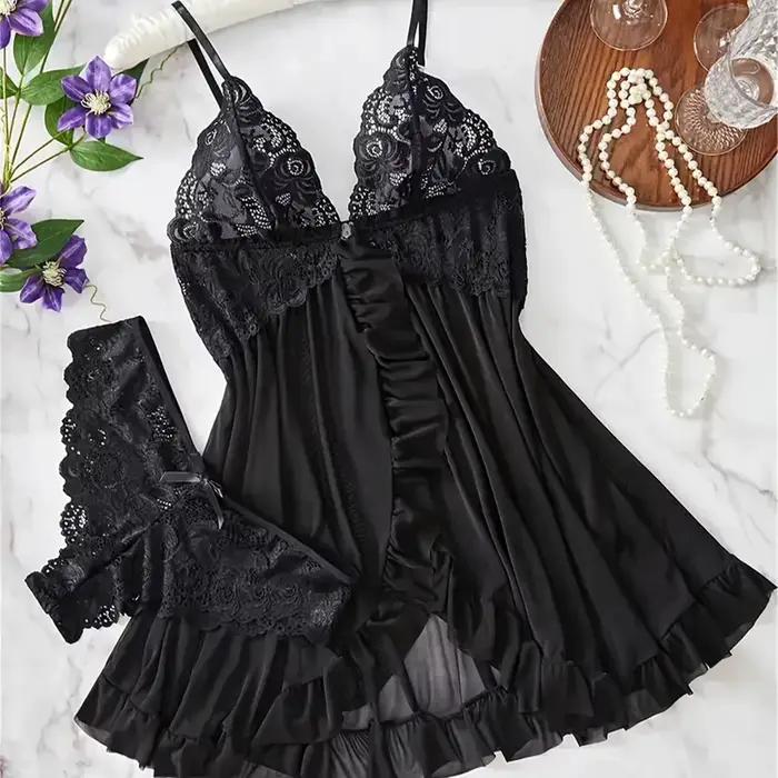 Nouvel ensemble de lingerie pour femmes, robe de nuit en dentelle rouge