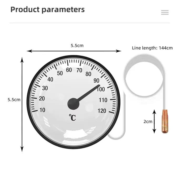 Thermomètre à cadran, jauge de température capillaire - 40 ℃ - 40 ℃ ou 0 ℃ - 120 ℃ Capteur d'eau et d'huile de 1,44 m