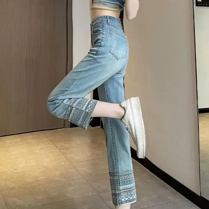 Pantalon en Dentelle Transparente avec Strass pour Femme, Capri, Jambe Droite, Jeans Fjpouvez-vous aru Z Emo, Basics Aesthetic A