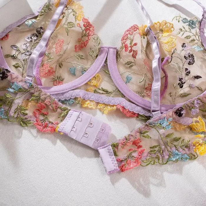 Yimunancy ensemble de Lingerie brodée florale femmes pure 2 pièces Boho soutien-gorge + culotte
