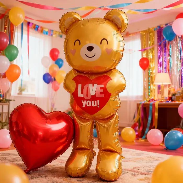 Ballon ours d'amour accrocheur avec ballon en film d'aluminium d'amour de 32 pouces, décoration pour la saint-valentin, l'anniversaire, le mariage et l'anniversaire