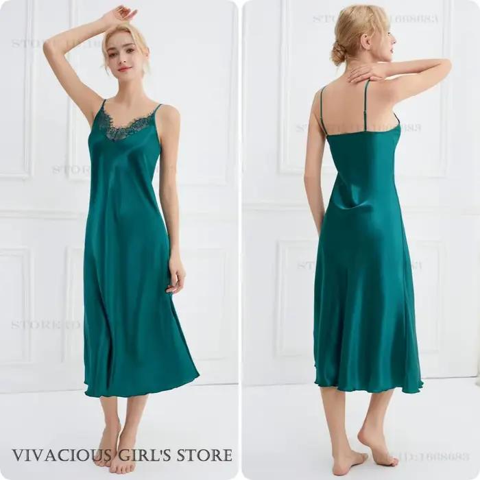 Chemise de nuit longue en Satin de soie pour femmes