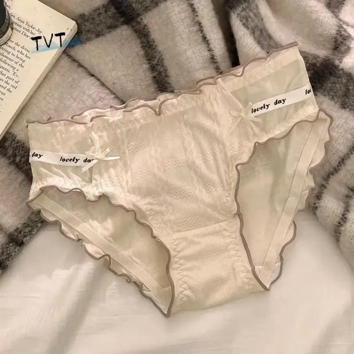 Culottes transparentes sans couture style français avec nœud en dentelle florale