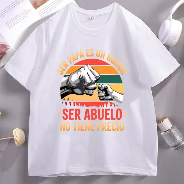 T-shirts « Ser Papa Es Un Honor » pour grand-père espagnol, T-shirt rétro pour grand-père, décontracté en coton à manches courtes et col rond