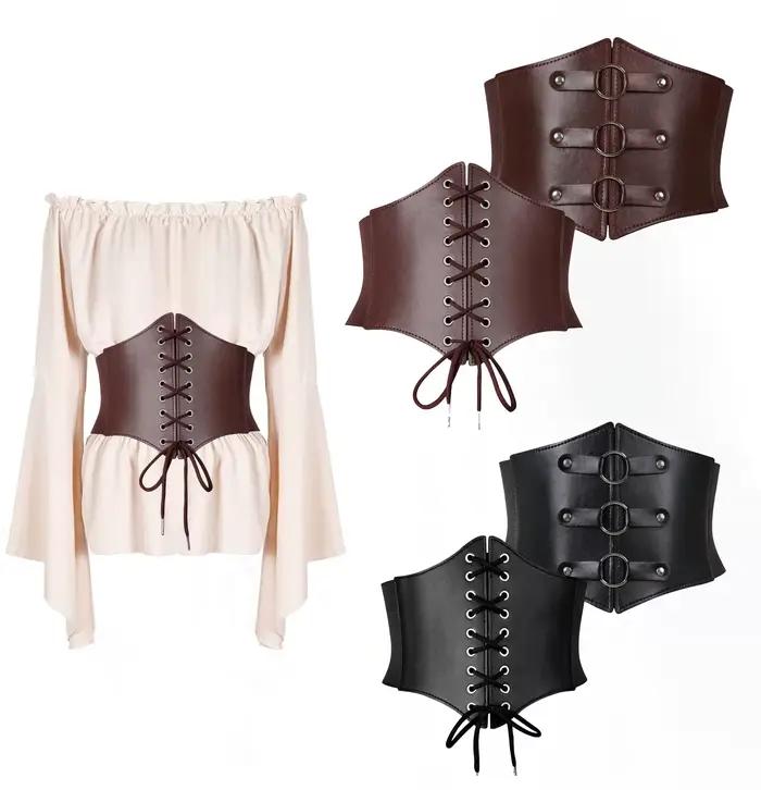 Ceinture Corset Femme Super Large en Cuir PU, Bandeau Amincissant Élastique Taille Haute Polyvalent pour Usage Quotidien, Type Bustier Corset