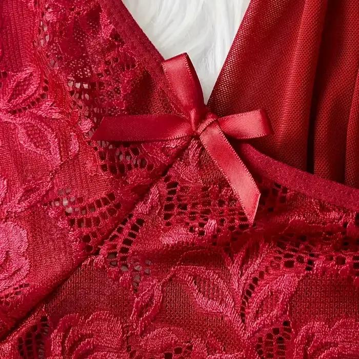 Nouvel ensemble de lingerie pour femmes, robe de nuit en dentelle rouge
