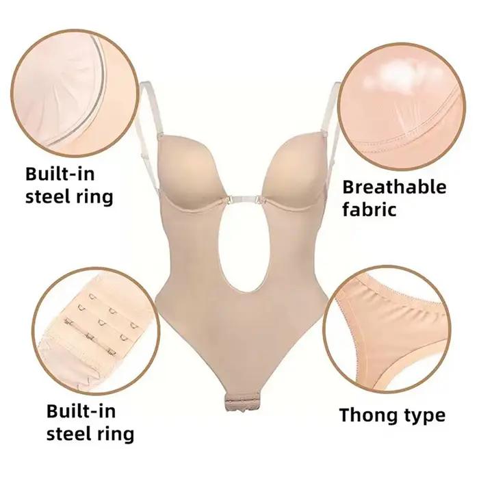 Soutien-gorge invisible avec décolleté en V profond pour femmes, corset dos nu, push up, vêtement modelant batik polyester pour occasions spéciales