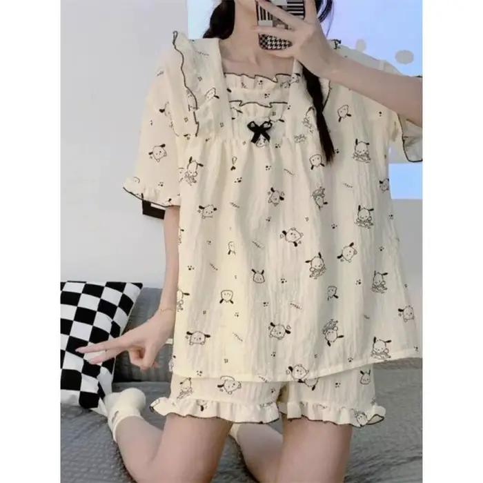 Chemise de nuit Sanrio Hello Kitty en coton pour femmes et étudiantes