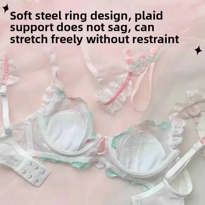 Ensemble de soutien-gorge brodé en dentelle de Style français, sous-vêtements pour femmes, Anti-affaissement, Design fin, doux, pur désir, Bandeau confortable sans fil