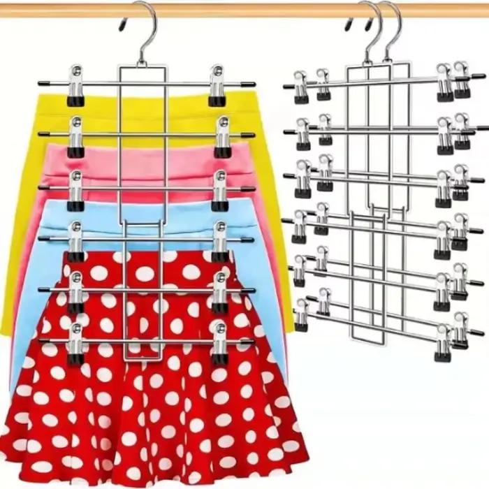 Cintres à 6 couches pour jupe et pantalon multicouches, Clips de suspension en métal antidérapants, support de rangement pour vêtements
