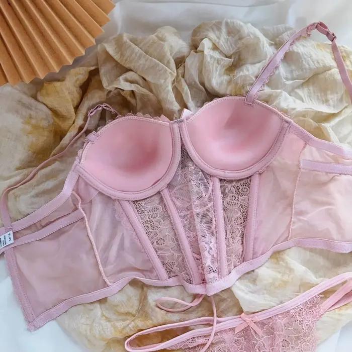 Japon Sexy ensemble de Lingerie Lolita Kawaii rose blanc à lacets adulte Cosplay femmes soutien-gorge