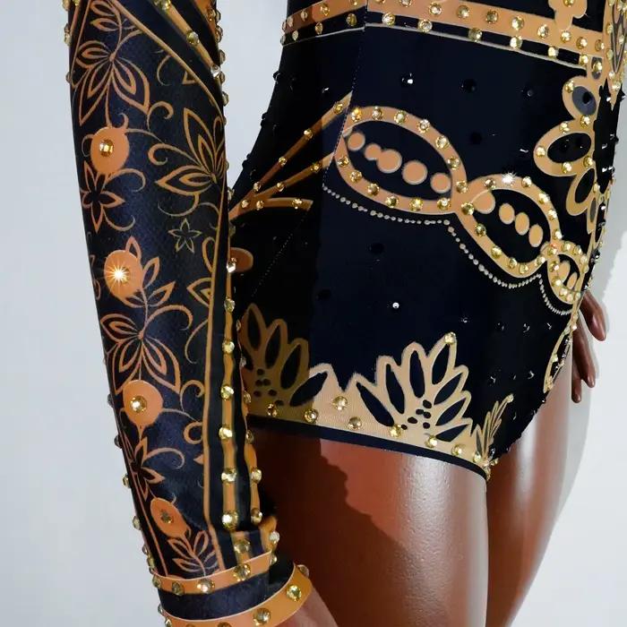 Nouveau Costume de spectacle sur scène diamants noir body extensible pour femmes body à franges discothèque Bar fête danseur vêtements