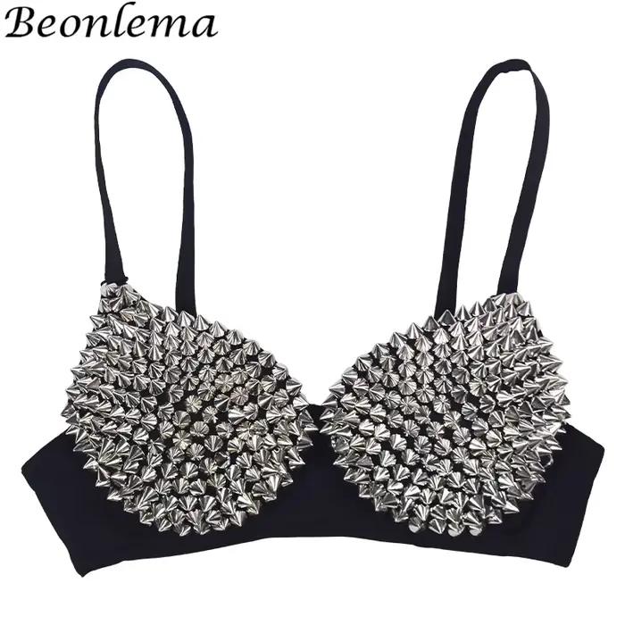 Soutien-gorge Sexy Steampunk accessoires Rivet barre Corset or argent Push Up haut bustier femmes Clubwear Lingerie chaude sous-vêtements féminins