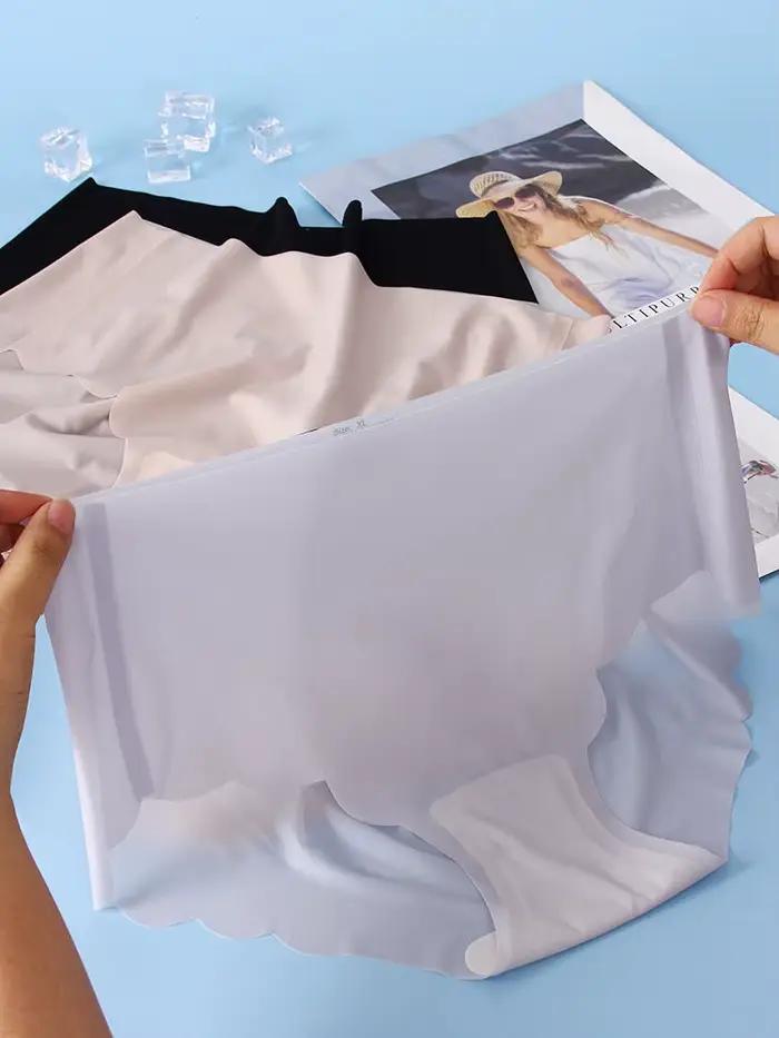 Culottes en soie glacée pour femmes grandes tailles, ultra fines, respirantes, sous-vêtements 3D anti-pli, culottes sans couture avec entrejambe en coton