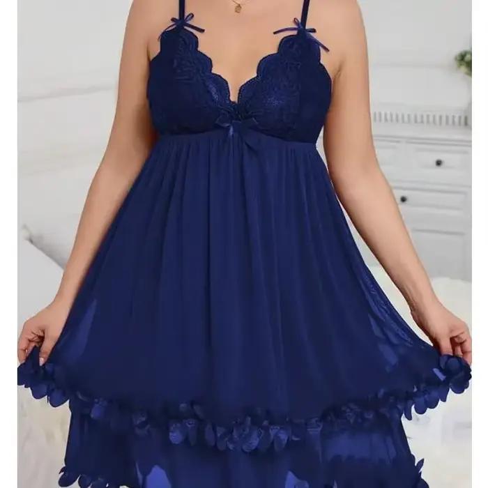 Chemise de nuit sexy en dentelle grande taille col en V vêtement de nuit pour femmes confortable respirant décontracté pour la maison occasions spéciales