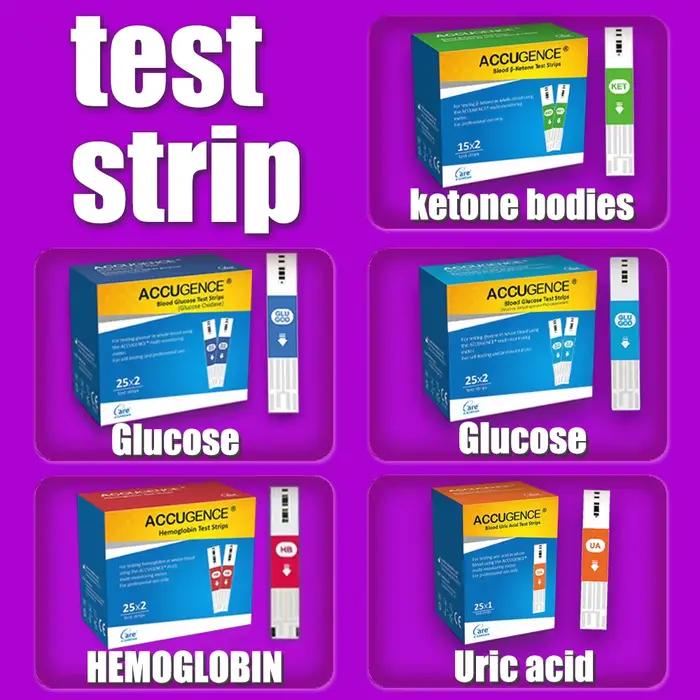 ACCUGENCE Bandelettes de test pour la cétone sanguine, l'hémoglobine, l'acide urique et la glycémie, pour le suivi du diabète, de la goutte, de l'hémoglobine et de l'anémie, uniquement