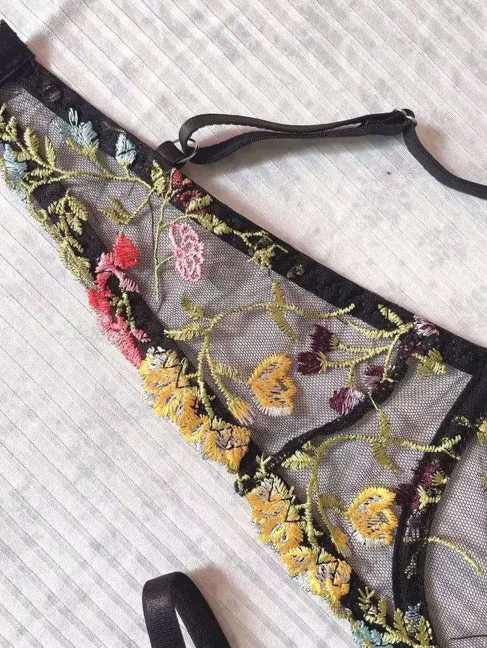 Yimunancy ensemble de Lingerie brodée florale femmes pure 2 pièces Boho soutien-gorge + culotte