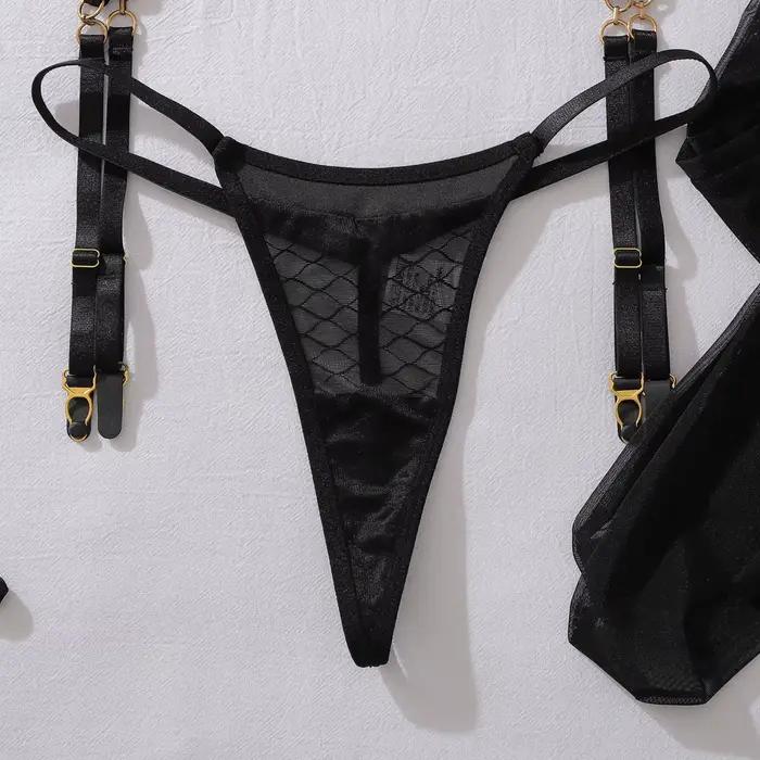 Ensemble de Lingerie Premium Ellolace pour Femme : Soutien-Gorge Résille, Ceinture et String 3 Pièces avec Gants et Bas – Lingerie Sexy Transparente et Audacieuse pour Filles