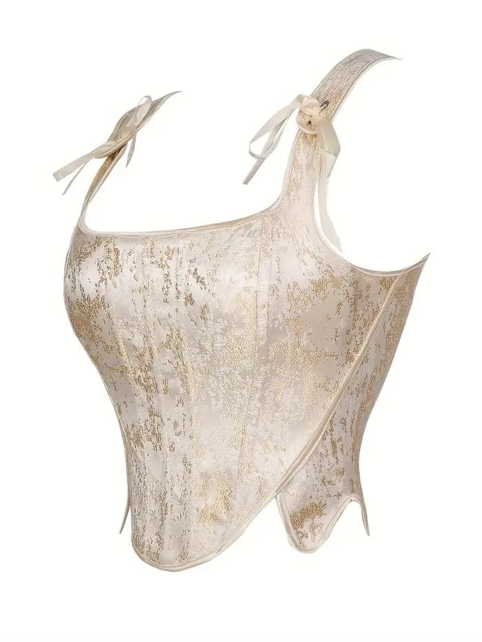 Un corset à double bandoulière en brocart doré de style court rétro