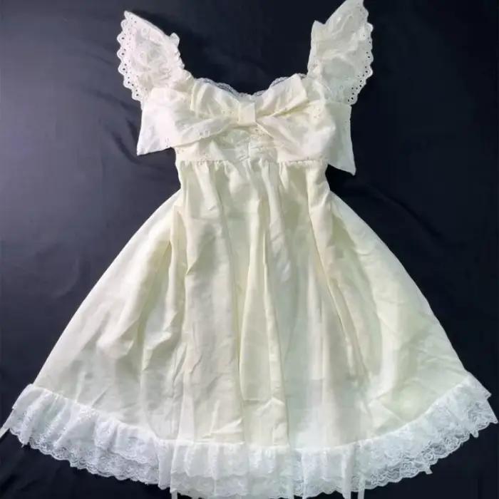 Robes d'été françaises tendance, coupe ajustée, avec nœud et dentelle, épaules dénudées, pour femme, idéales pour les anniversaires, décontractées, soldes de liquidation