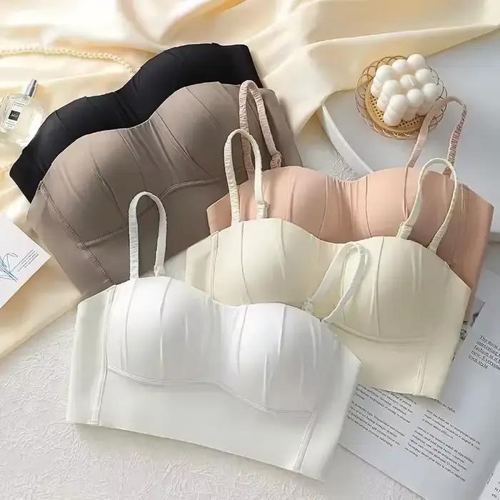 Soutien-gorge french plissé en spandex pour femme, sous-vêtement fin sans armatures et sans couture, nouvelle collection