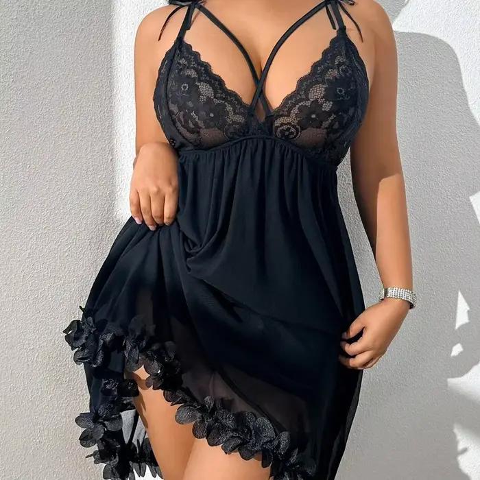 Chemise de nuit sexy en dentelle grande taille col en V vêtement de nuit pour femmes confortable respirant décontracté pour la maison occasions spéciales