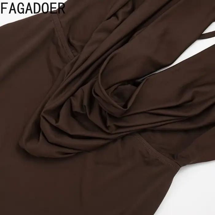 FAGADOER Sexy maille robes moulantes pour femme couleur unie col en v profond manches longues dos nu robe