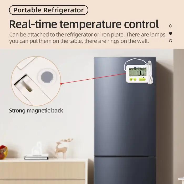 Testeur de température thermomètre numérique LCD -50 à 100 ℃ Compteur de température avec sonde externe, alarme de surtempérature, dos magnétique puissant
