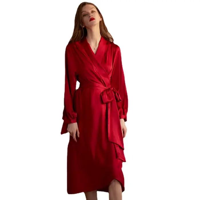 Dame à manches longues Robe chemise de nuit Sexy vêtements de détente mariée Kimono peignoir