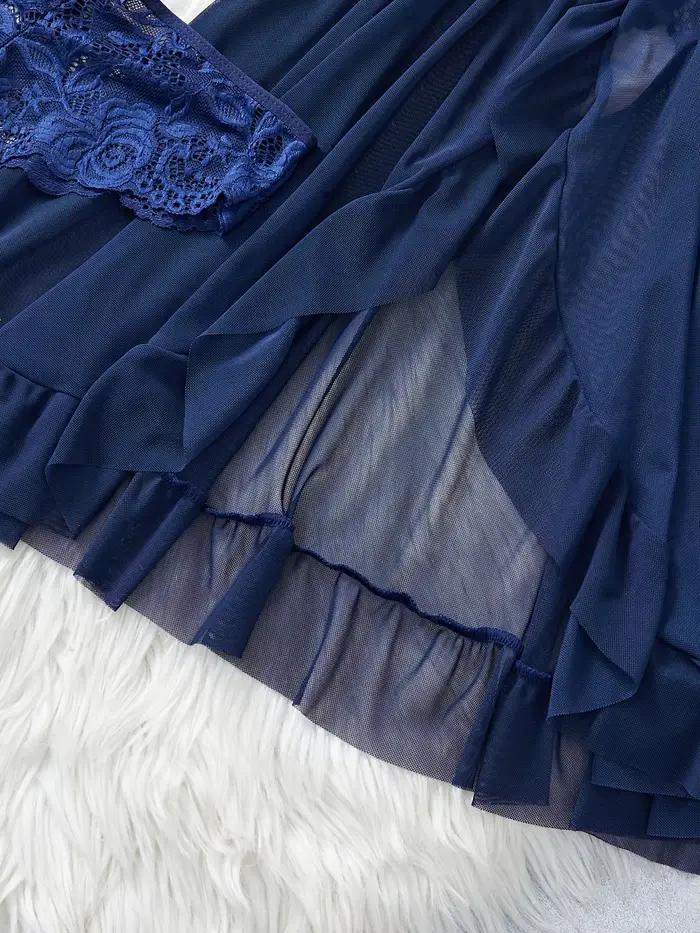 Chemise de nuit et culotte en dentelle transparente pour femmes