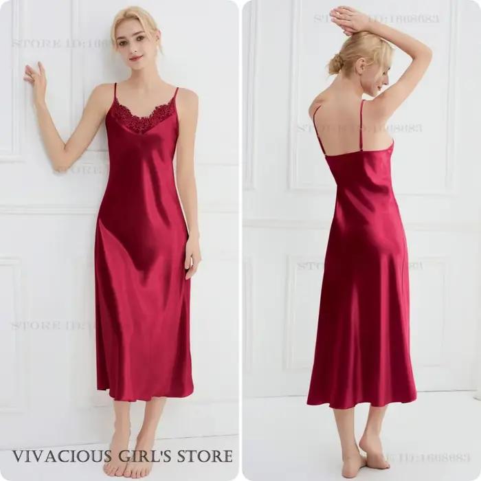 Chemise de nuit longue en Satin de soie pour femmes