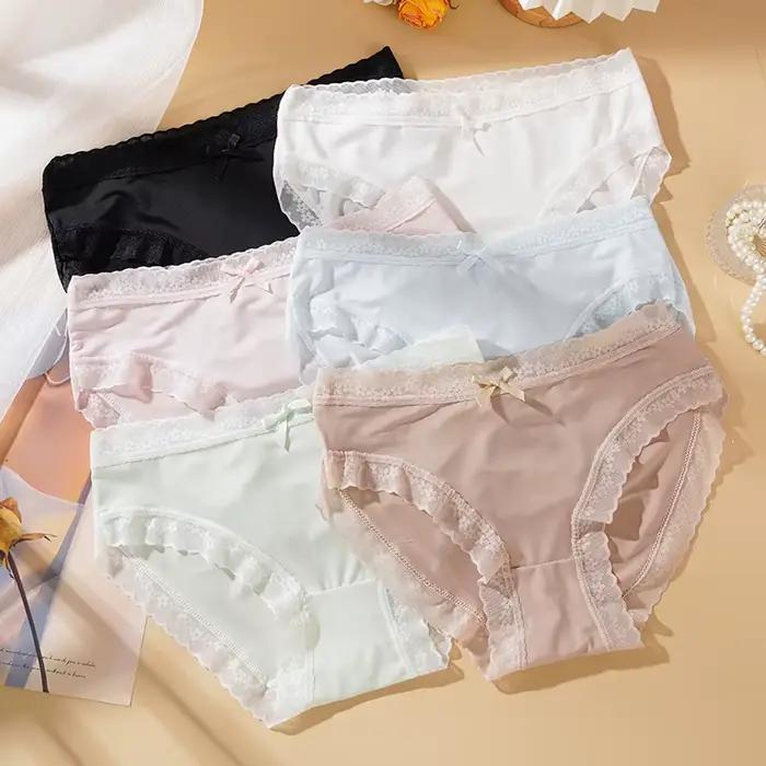 Femmes Sexy culottes couleur unie sous-vêtements respirants dentelle nœud Lingerie femme Ultra mince Transparent slips nouveau