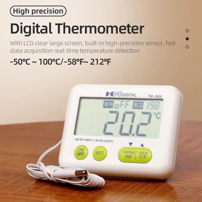 Testeur de température thermomètre numérique LCD -50 à 100 ℃ Compteur de température avec sonde externe, alarme de surtempérature, dos magnétique puissant