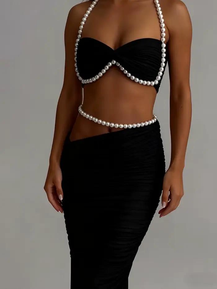 Kliou – ensemble 2 pièces avec décoration de perles pour femme