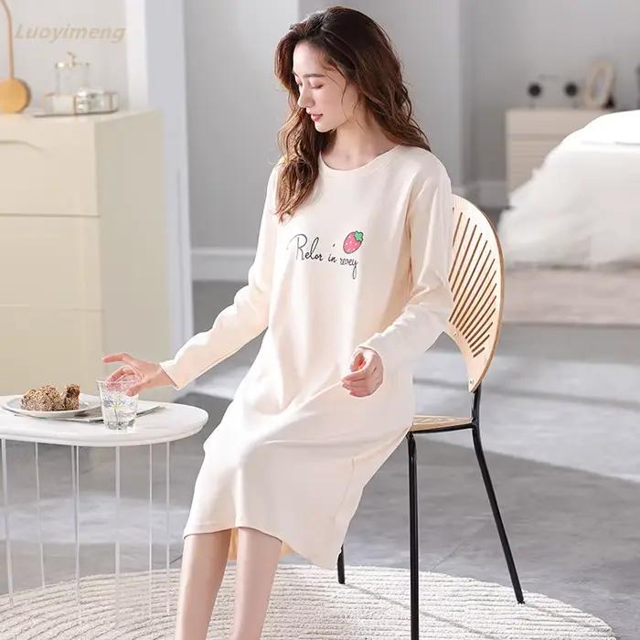 Mignon coréen filles chemises de nuit femmes à manches longues robe