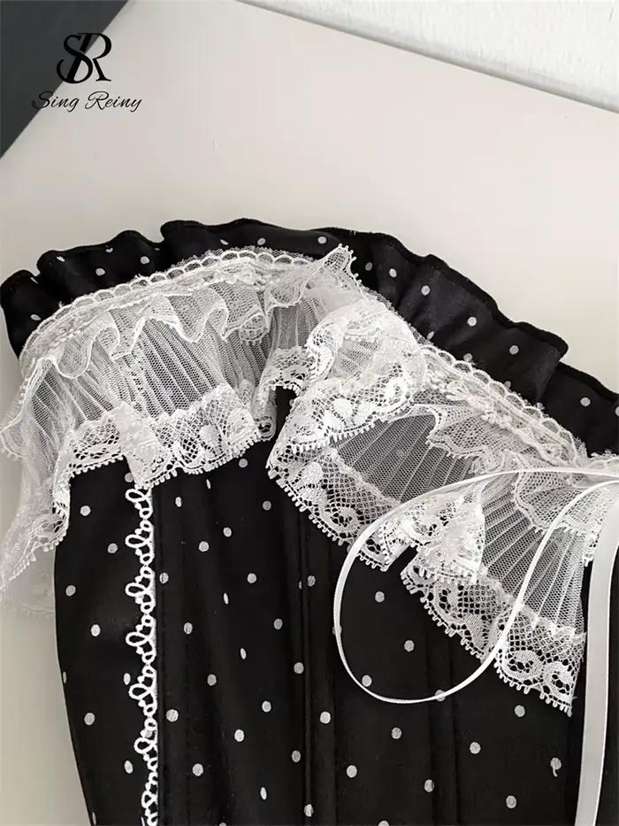 SINGREINY Vintage à pois Lingerie haut sans bretelles dentelle épissé Sexy Corset haute qualité femmes France doux Hotsweet Camisole