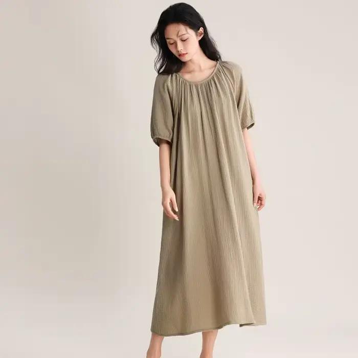 Chemise de nuit mi-longue à col rond pour femmes