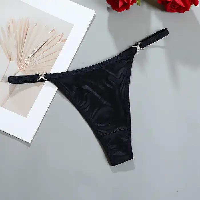 Lingerie femme sous-vêtements sans couture Satin strass string respectueux de la peau respirant faible releé Diaments