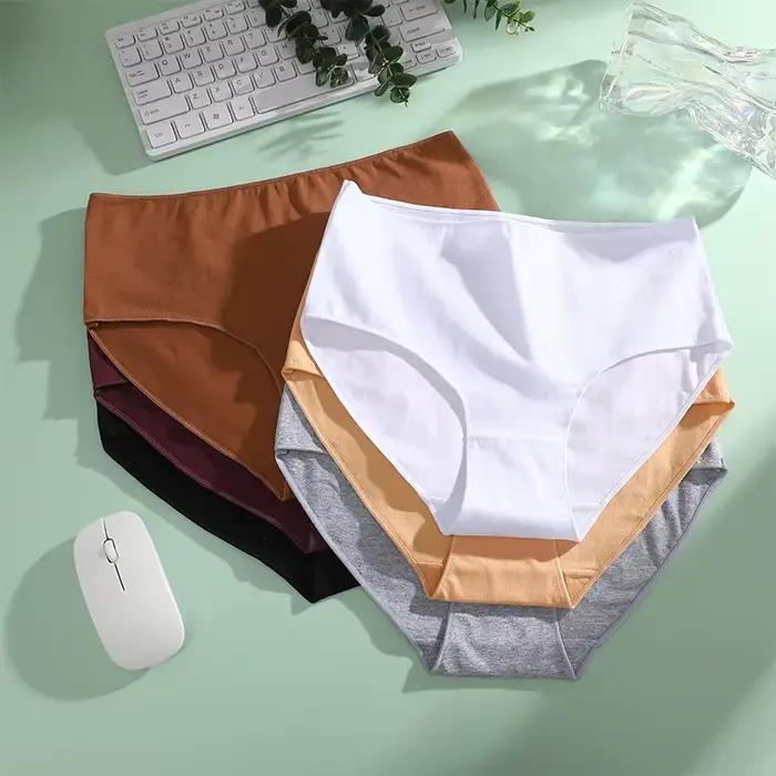 FINETOO 3 pièces culottes en coton femmes taille haute slips sous-vêtements sans couture caleçons respirants couleur unie culotte S-2XL intimes