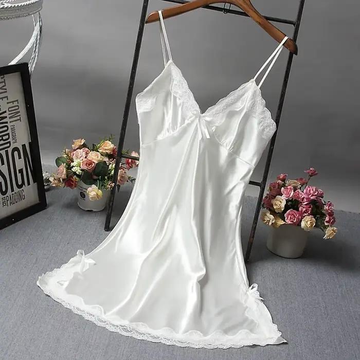 Sexy dentelle Patchwork Camisola Lingerie nuisette mariage robe en soie vêtements de nuit chemise