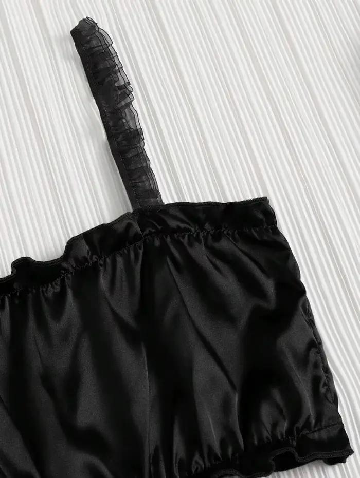 Ensemble pyjama en Satin plissé de couleur noire