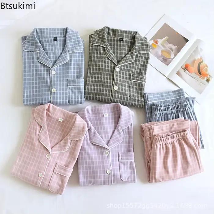 Nouveaux ensembles de pyjamas à carreaux pour couples 2026 – Chaleur automne-hiver – Hauts et pantalons à manches longues pour hommes et femmes – Vêtements d'intérieur deux pièces