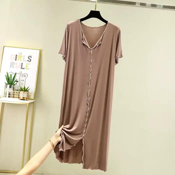 Été Modal robe de nuit femme nouveau décontracté col en V femmes chemises