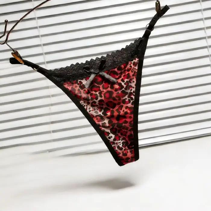 String léopard sexy pour femme avec nœud en dentelle
